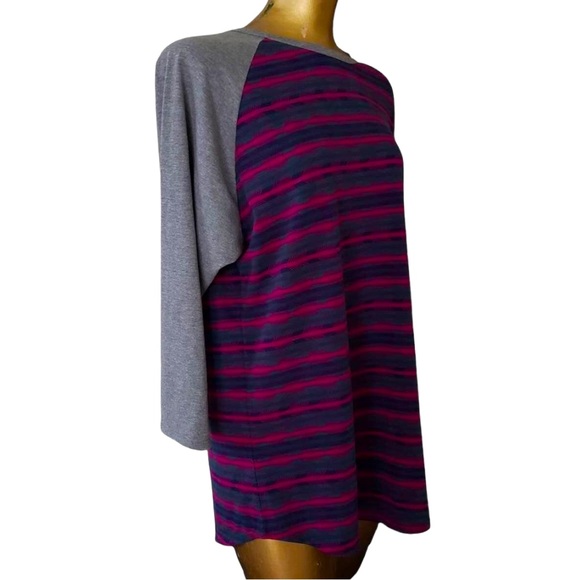Lularoe size large shirt pink/purple & dark grey arrows/stripes gray 3/4 sleeves - Picture 12 of 13